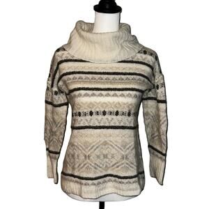 Eddie Bauer Turtle Neck Sweater Size Small White Gray Wool Alpaca